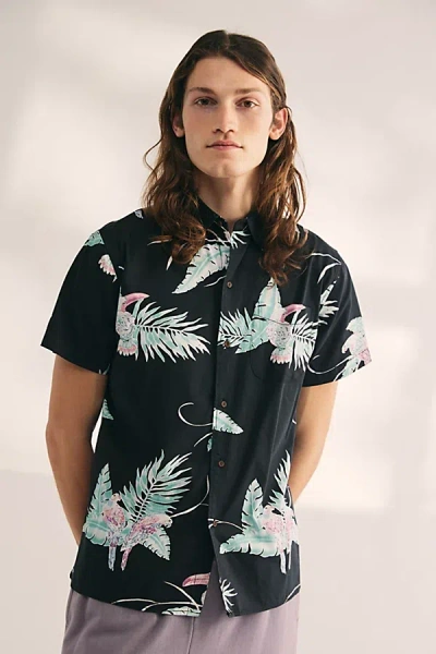 Katin Paradise Tropical Print Short Sleeve Button-down Shirt Top In Black, Men's At Urban Outfitters