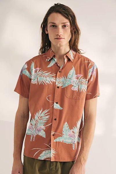 Katin Paradise Tropical Print Short Sleeve Button-down Shirt Top In Red Clay, Men's At Urban Outfitters