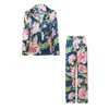 Katro Women's Blue Colony Pink Peonies Silk Satin Pajamas In Blue