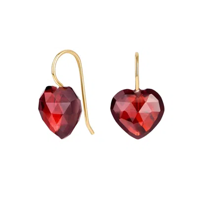 Katy Faye Women's Red / Gold Charlotte Garnet Heart Earrings