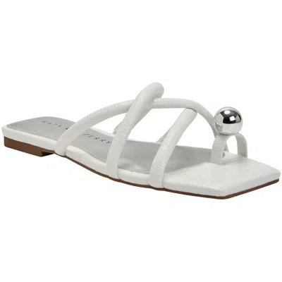 Katy Perry The Came Toe Thong Sandal Womens Toe Loop Faux Leather Slide Sandals In Optic White