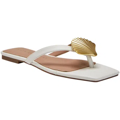 Katy Perry The Camie Shell Sandal Womens Embellished Faux Leather Flip-flops In Optic White