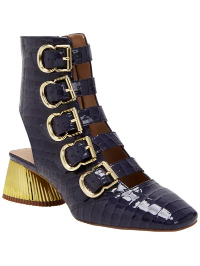 Katy Perry The Clarra Buckle Bootie Womens Snakeskin Square Toe Booties In Blue