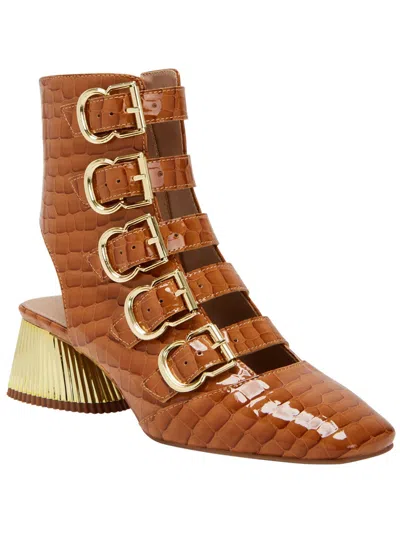 Katy Perry The Clarra Buckle Bootie Womens Snakeskin Square Toe Booties In Gold