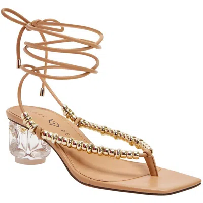 Katy Perry The Cubie Bead Sandal Womens Beaded Faux Leather Heels In Biscotti