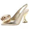 Katy Perry The Laterr High Flower Womens Rosette Faux Leather Slingback Heels In Gold