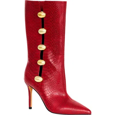 Katy Perry The Revival Snakeskin Embossed Pointed Toe Mid Calf Boot In Cranberry