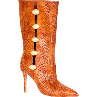 Katy Perry The Revival Snakeskin Embossed Pointed Toe Mid Calf Boot In Orange