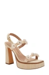 Katy Perry The Steady Flower Sandal Womens Embellished Textured Block Heel In Natural