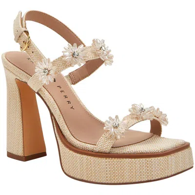 Katy Perry The Steady Flower Sandal Womens Embellished Textured Block Heel In Natural