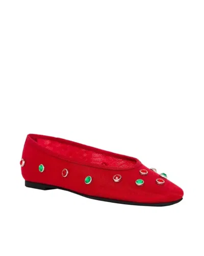 KATY PERRY WOMEN'S EVIE HIGH CRYSTAL BALLET FLATS IN BRIGHT RED