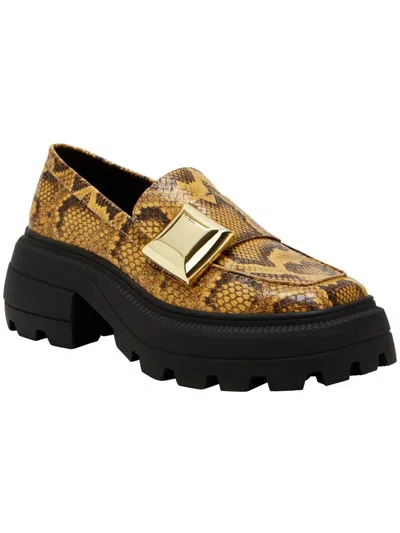 KATY PERRY WOMENS SNAKESKIN CHUNKY LOAFER HEELS