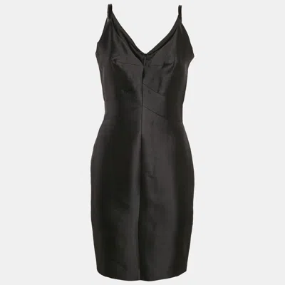 Pre-owned Katy Rodriguez Black Wool Blend Leather Trim Mini Dress M