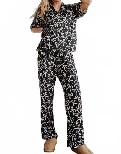 Katydid Bow Print Pajama Pants Set In Black