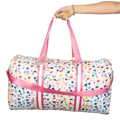 Katydid Confetti Print Travel Weekender Duffle Bag In White