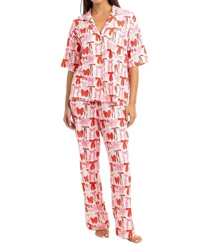 Katydid Coquette Bows Pajama Pant Set In Pink & Red