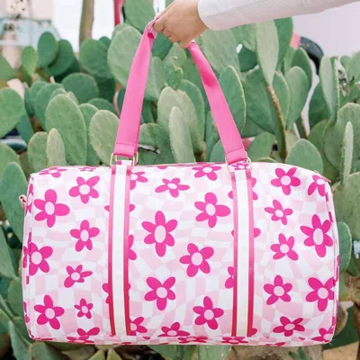Katydid Flower Checkered Travel Weekender Duffle Bag In Light Pink