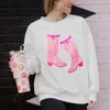 Katydid Kicking Boots Western Graphic Sweatshirt In White