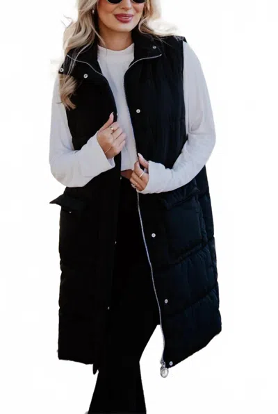 Katydid Long Quilted Puffer Vest In Black