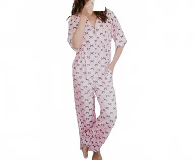 Katydid Mini Coquette Bows Pajama Pants Set In Light Pink
