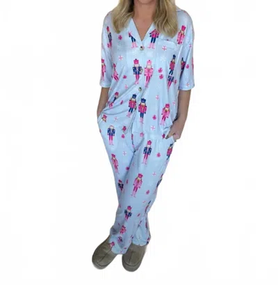 Katydid Nutcrackers Christmas Lounge Pants Set In Light Blue