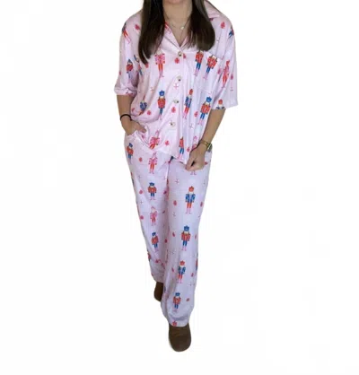 Katydid Nutcrackers Christmas Lounge Pants Set In Light Pink