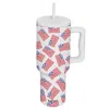 Katydid Patriotic Usa Flags Printed Stainless Steel Tumbler - 38oz In White In Pink