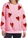 Katydid Sequined Hearts Chenille Patch Sweatshirt -plus In Pink In Pink