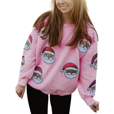 Katydid Sequined Santa Face Patch Sweatshirt In Pink