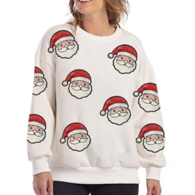 Katydid Sequined Santa Face Patch Sweatshirt In White
