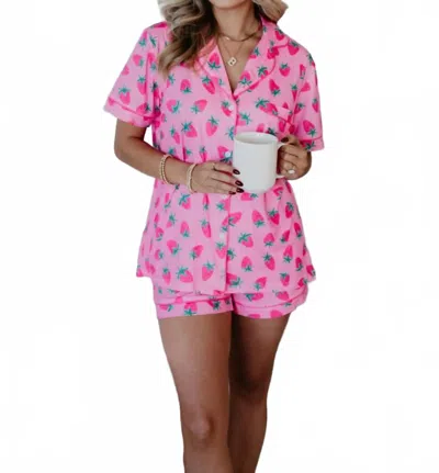 Katydid Strawberry Print Loungewear Set In Pink