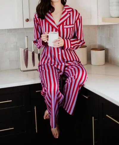 Katydid Striped Satin Pajama Set In Lilac In Multi