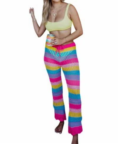 Katydid Stripes Crochet Beach Pants In Neon Rainbow In Multi
