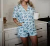 Katydid Toile Coquette Bows Lounge Pajama Set In Blue In Blue