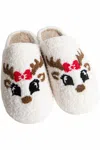 Katydid Unisex Reindeer Face Christmas Slippers In White In White