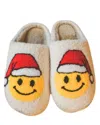 Katydid Unisex Santa Christmas Happy Face Slippers In White In White