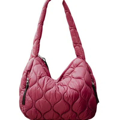 Katydid Wave Quilted Puffy Puffer Hobo Tote Bag In Maroon In Multi