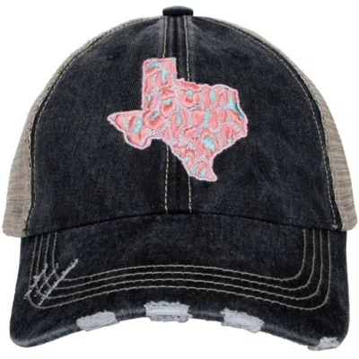 Katydid Women's Leopard Texas State Embroidered Distressed Trucker Hat In Pink/ Black