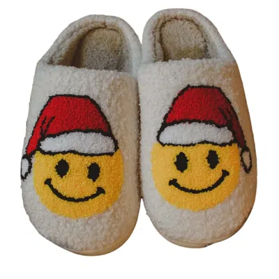 Katydid Women Santa Christmas Happy Face Sherpa Slippers In Santa Smiley In Multi