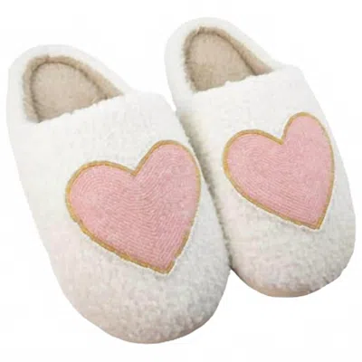 Katydid Women's Sequin Sherpa Heart Slippers In White/pink