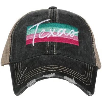 Katydid Women's Texas Script Embroidered Distressed Trucker Hat In Black In Purple