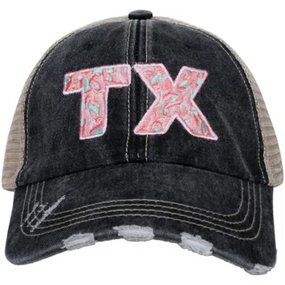 Katydid Women's Texas State Embroidered Distressed Trucker Hat In Pink Leopard In Black