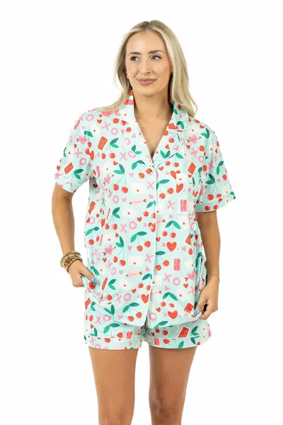 Katydid Xo Cherries Valentine's Day Print Loungewear Set In Mint In Green