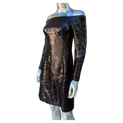 Pre-owned Kaufmanfranco Chic Black Sequin Off-shoulder Cocktail Dress By , Usa Size 4