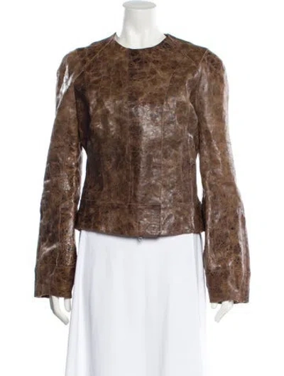 Pre-owned Kaufmanfranco Leather Printed Jacket In Brown