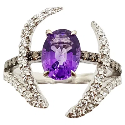 Pre-owned Kavant & Sharart Amethyst, Diamond And Brown Diamond Ring In 18k White Gold By