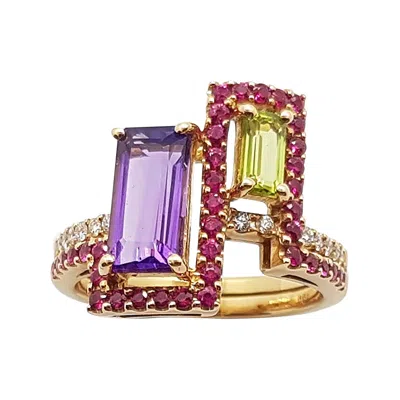 Pre-owned Kavant & Sharart Amethyst, Peridot With Pink Sapphire Ring In 18k Rose Gold By  In Red