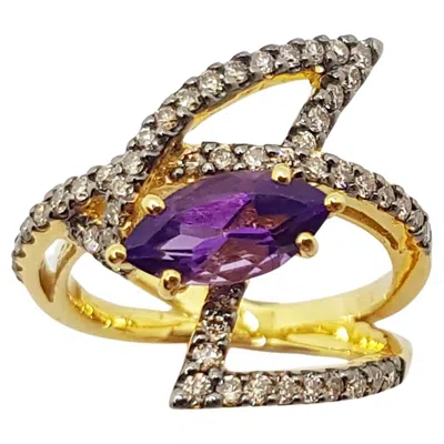 Pre-owned Kavant & Sharart Amethyst With Brown Diamond Ring Set In 18 Karat Gold By  In Purple