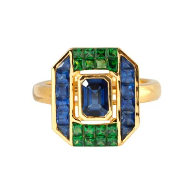 Pre-owned Kavant & Sharart Blue Sapphire & Tsavorite Garnet Ring 18k Gold By