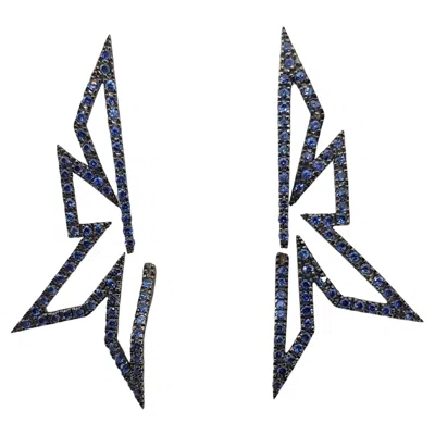 Pre-owned Kavant & Sharart Blue Sapphire Earrings Set In 18 Karat White Gold By